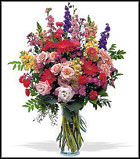 Roses, carnations, gerberas, asters, stock and larkspur